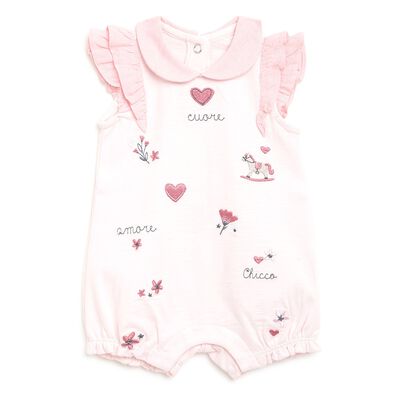 Girls Light Pink Printed Short Sleeve Romper